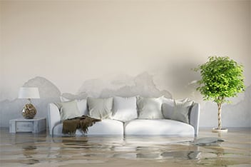 A recently flooded living room in Fort Lauderdal