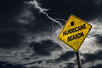 A warning sign posted as a hurricane rolls in.