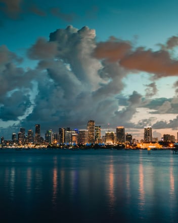 The Miami skyline over the water, home of United Claims Services public adjuster