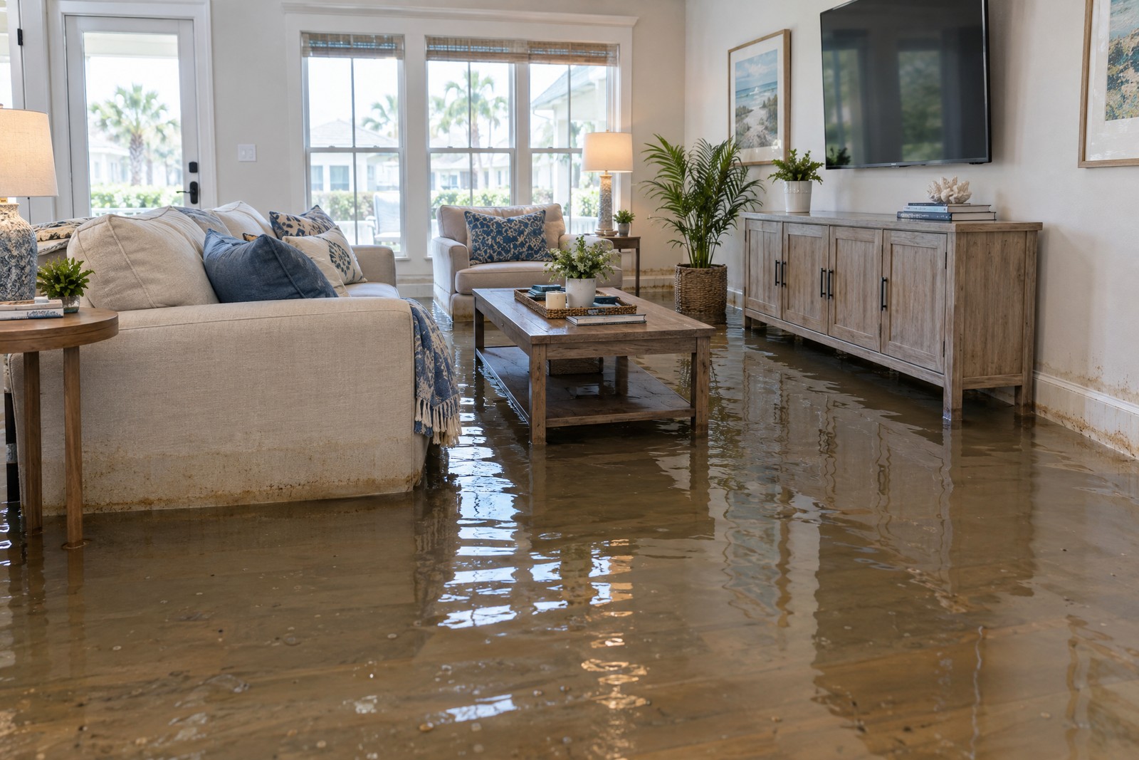 Flood damage to a furnished home