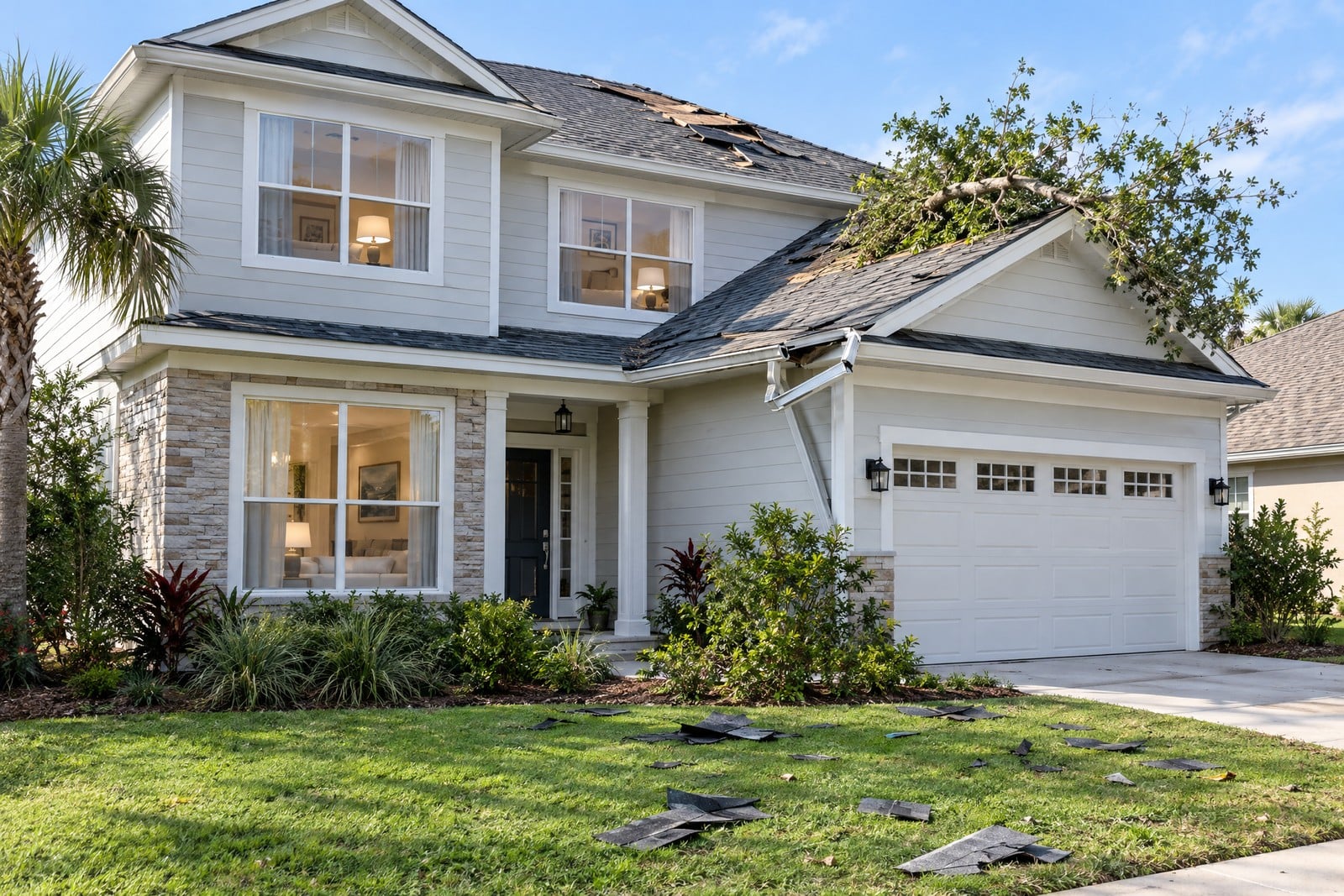 Storm damage to a furnished home