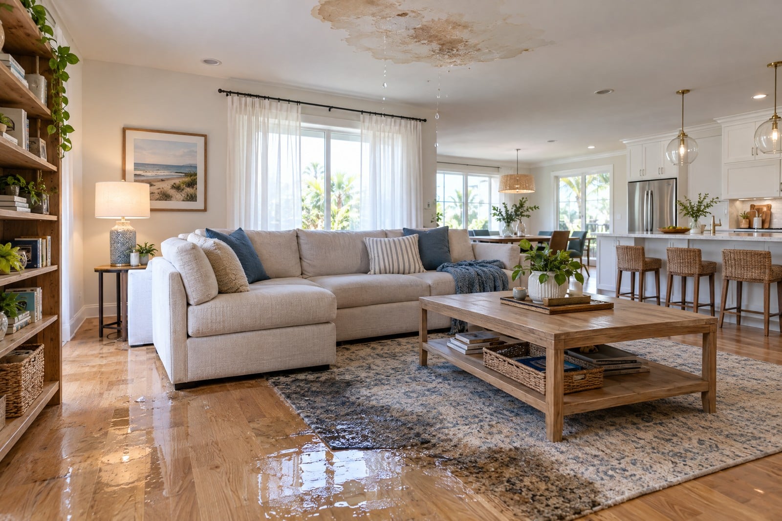 Water damage to a furnished home