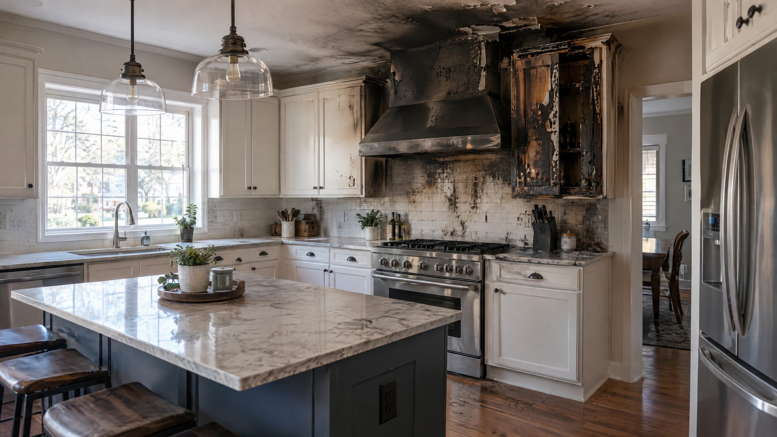 Interior kitchen fire partial damage