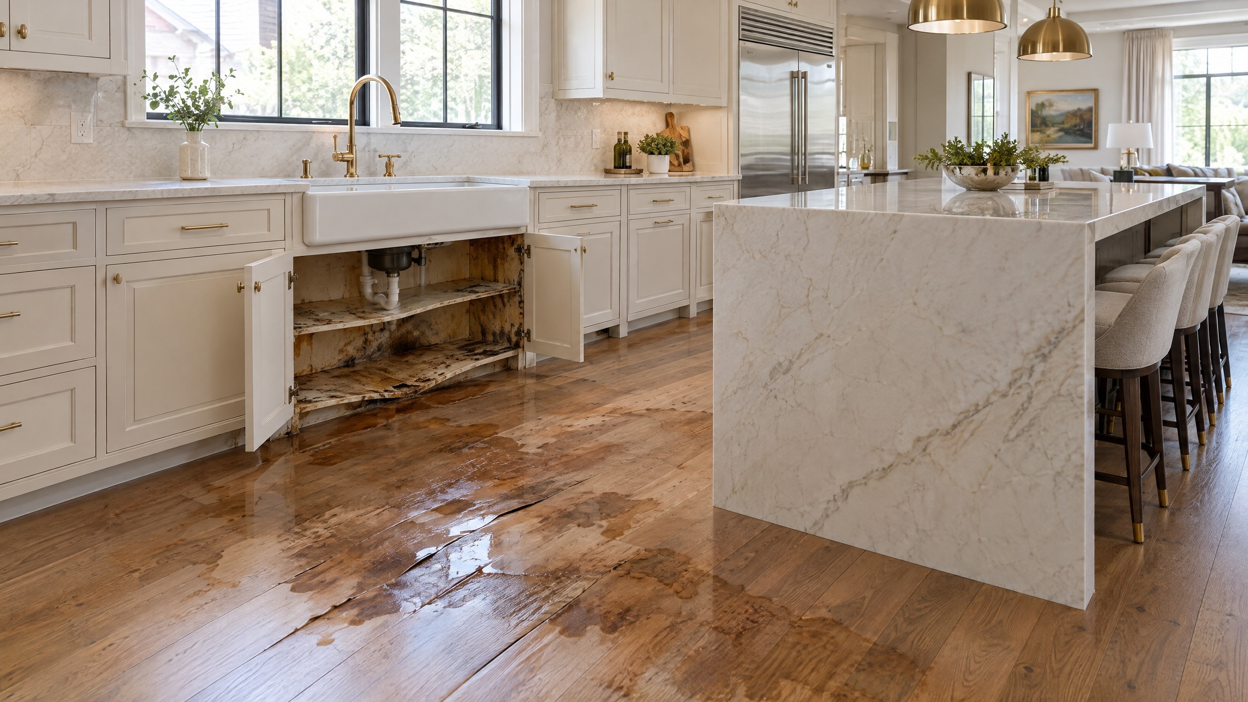Luxury kitchen undersink water floor