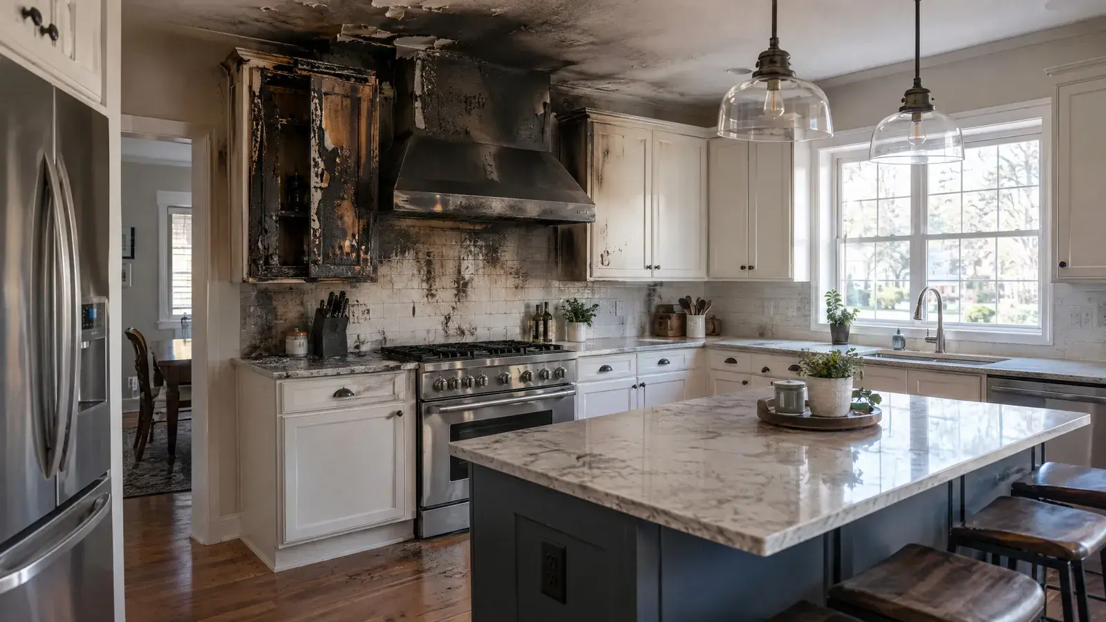 Interior kitchen fire partial damage